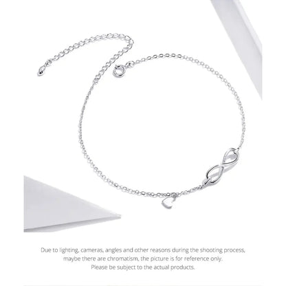 Elegant 925 Sterling Silver Infinity Chain Anklet - Trendy Summer Foot jewellery - Anklets