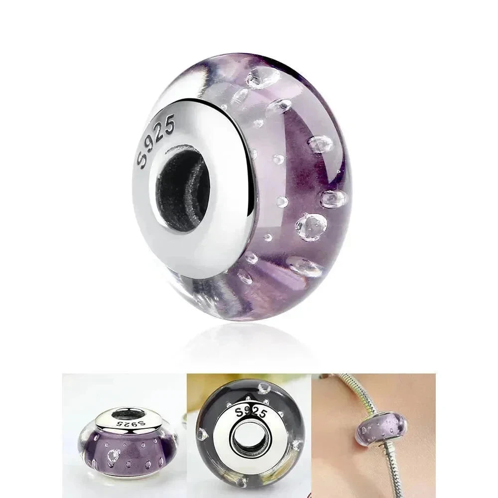 925 Sterling Silver Pink Flower Murano Glass Beads - DIY Bracelet Charms for a Festive Touch (SCZ001) - Scz001 - Bead