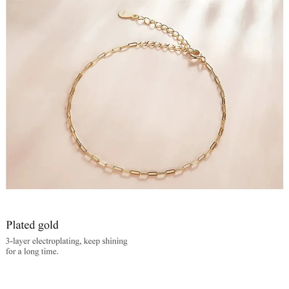 925 Sterling Silver Gold Cable Chain Bracelet | Hollow Link Women’s Fashion jewellery SCB221 - Bracelets