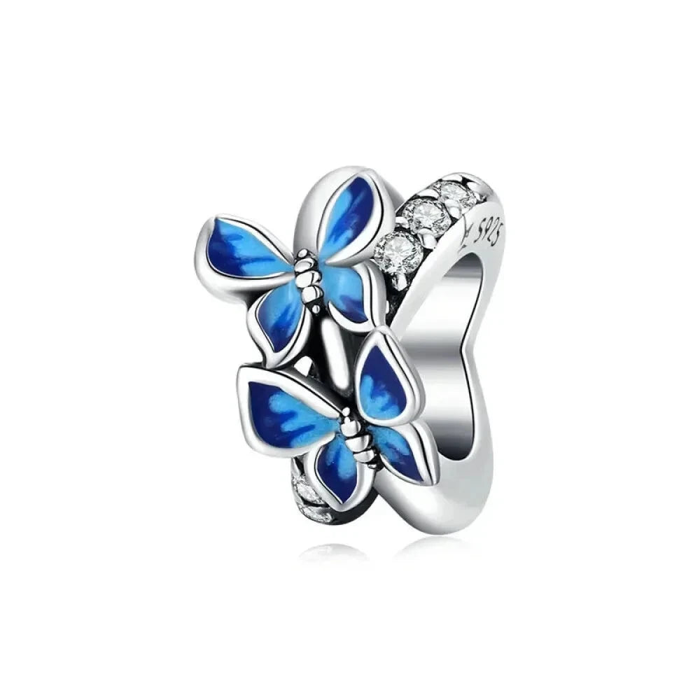 925 Sterling Silver Colorful Birds Flowers Leaves CZ Pendant - jewellery Charm for Bracelets and Necklaces - Scc1731
