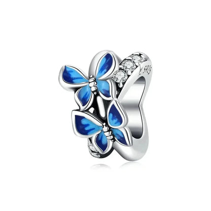 925 Sterling Silver Colorful Birds Flowers Leaves CZ Pendant - jewellery Charm for Bracelets and Necklaces - Scc1731