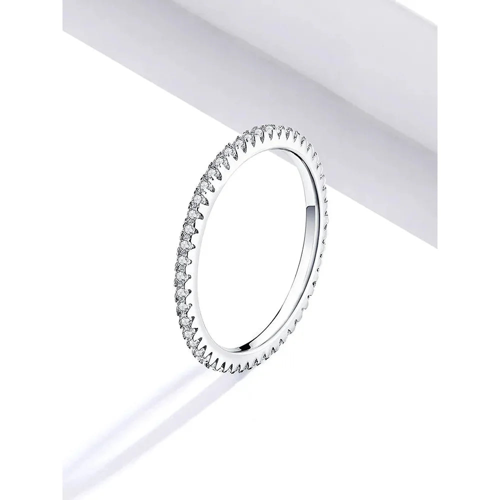 925 Sterling Silver CZ Simulated Diamond Stackable Ring Platinum Plated Eternity Bands for Women - Rings