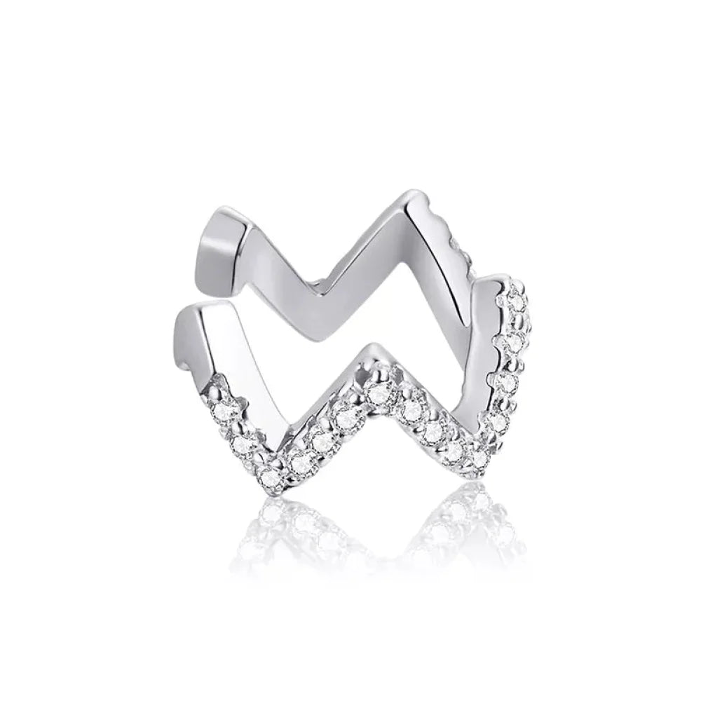 925 Sterling Silver Ear Cuff - Elegant Gold Color Clip Earrings for Women - Zigzag