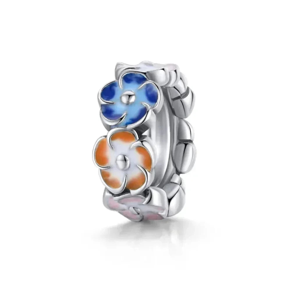 925 Sterling Silver Colorful Birds Flowers Leaves CZ Pendant - jewellery Charm for Bracelets and Necklaces - Scc1703