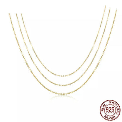 Authentic Gold Color 925 Sterling Silver Basic Cable Chain Necklace - SCA016 - Necklaces