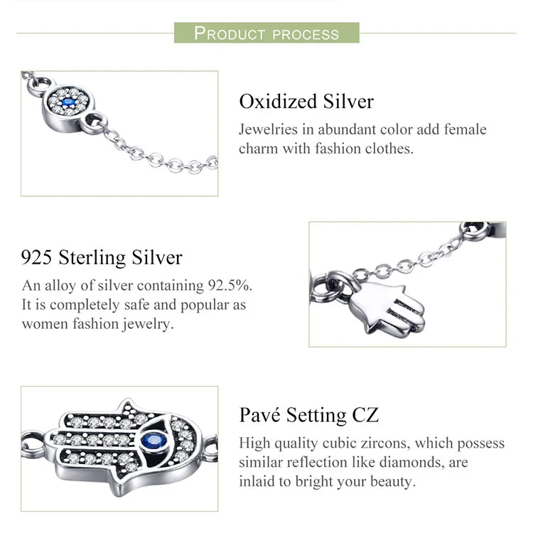 Protective Sterling Silver Lobster Clasp Blue Evil Eye Charm Bracelet - Bracelets