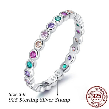 925 Sterling Silver Multicolor Zircon Finger Ring for Women - Trendy Fashion Dazzling CZ Stone Anillos jewellery Gift