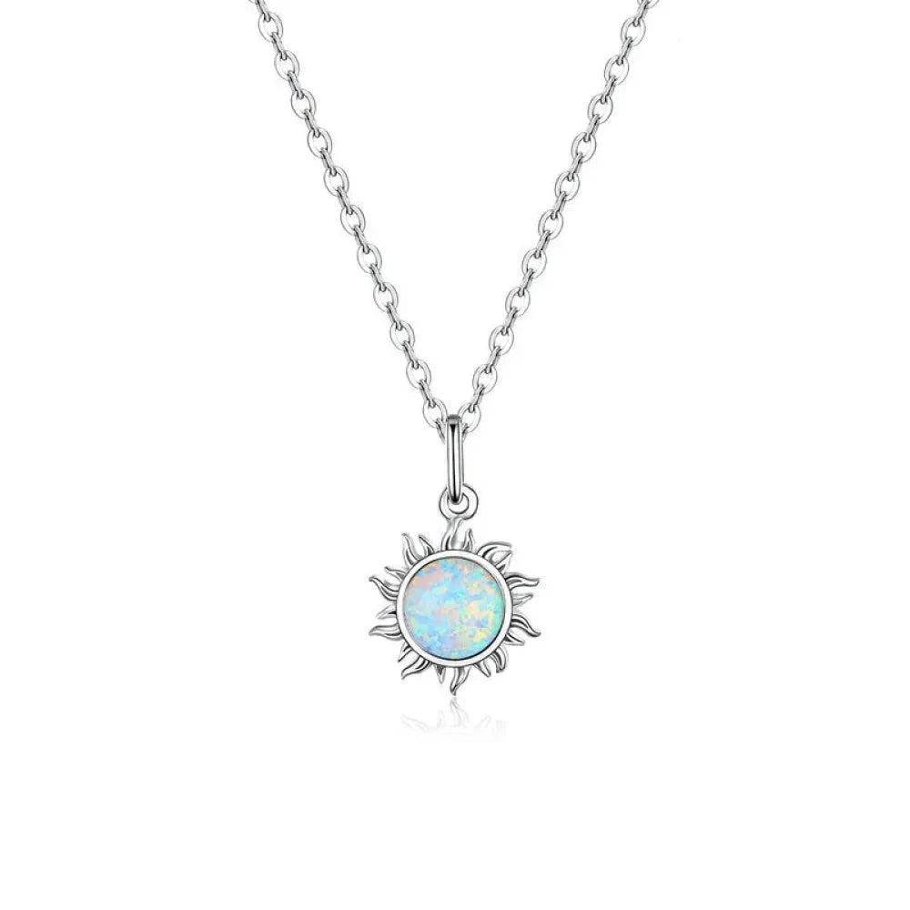 925 Sterling Silver White Opal Sun Pendant Necklace - Apollo Chain for Women - Necklaces