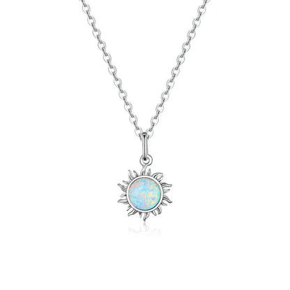 925 Sterling Silver White Opal Sun Pendant Necklace - Apollo Chain for Women - Necklaces