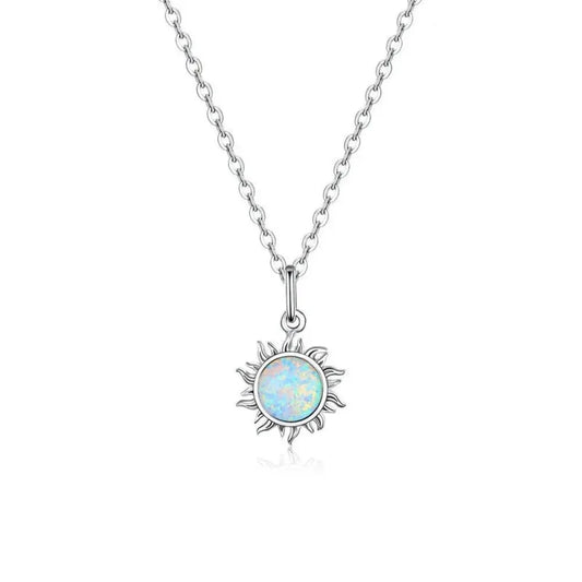 925 Sterling Silver White Opal Sun Pendant Necklace - Apollo Chain for Women - Necklaces