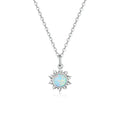925 Sterling Silver White Opal Sun Pendant Necklace Apollo Chain for Women Platinum Plated Necklaces