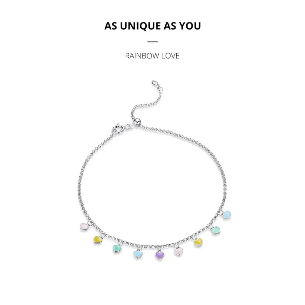 925 Sterling Silver Enamel Heart Pendant Chain Anklet for Women | Summer Foot Bracelet jewellery - Anklets