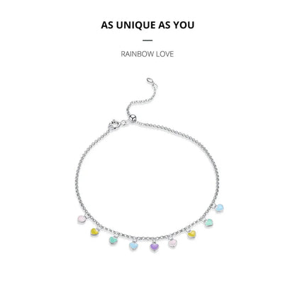 925 Sterling Silver Enamel Heart Pendant Chain Anklet for Women | Summer Foot Bracelet jewellery - Anklets
