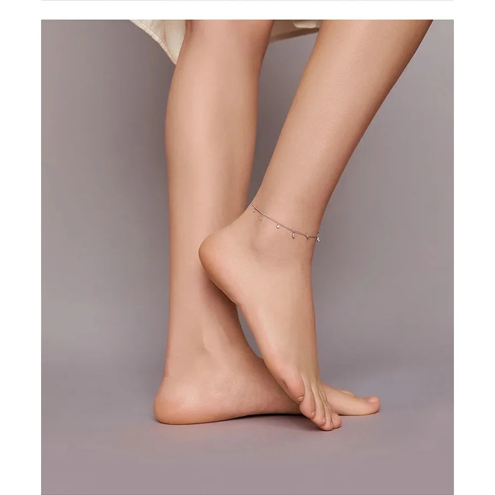 Authentic 925 Sterling Silver Minimalism Tassel Chain Anklet for Women - Anklets