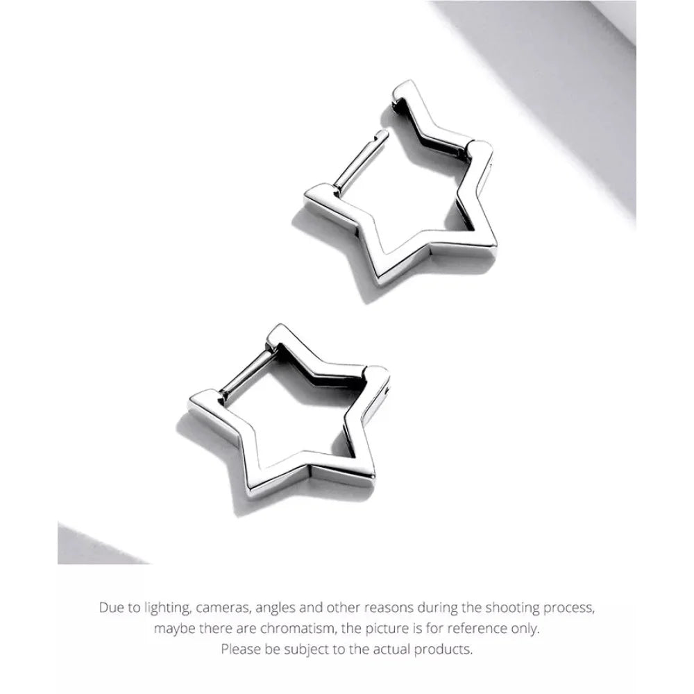 925 Sterling Silver Starlike Earrings - Minimalist Star Shape Ear Buckle for Women - Fashion jewellery SCE1136 - Hoop