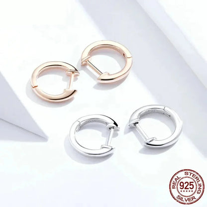 Genuine Sterling Silver Hoop Earrings - Elegant Rose Gold Color - Women’s Fashion jewellery SCE808