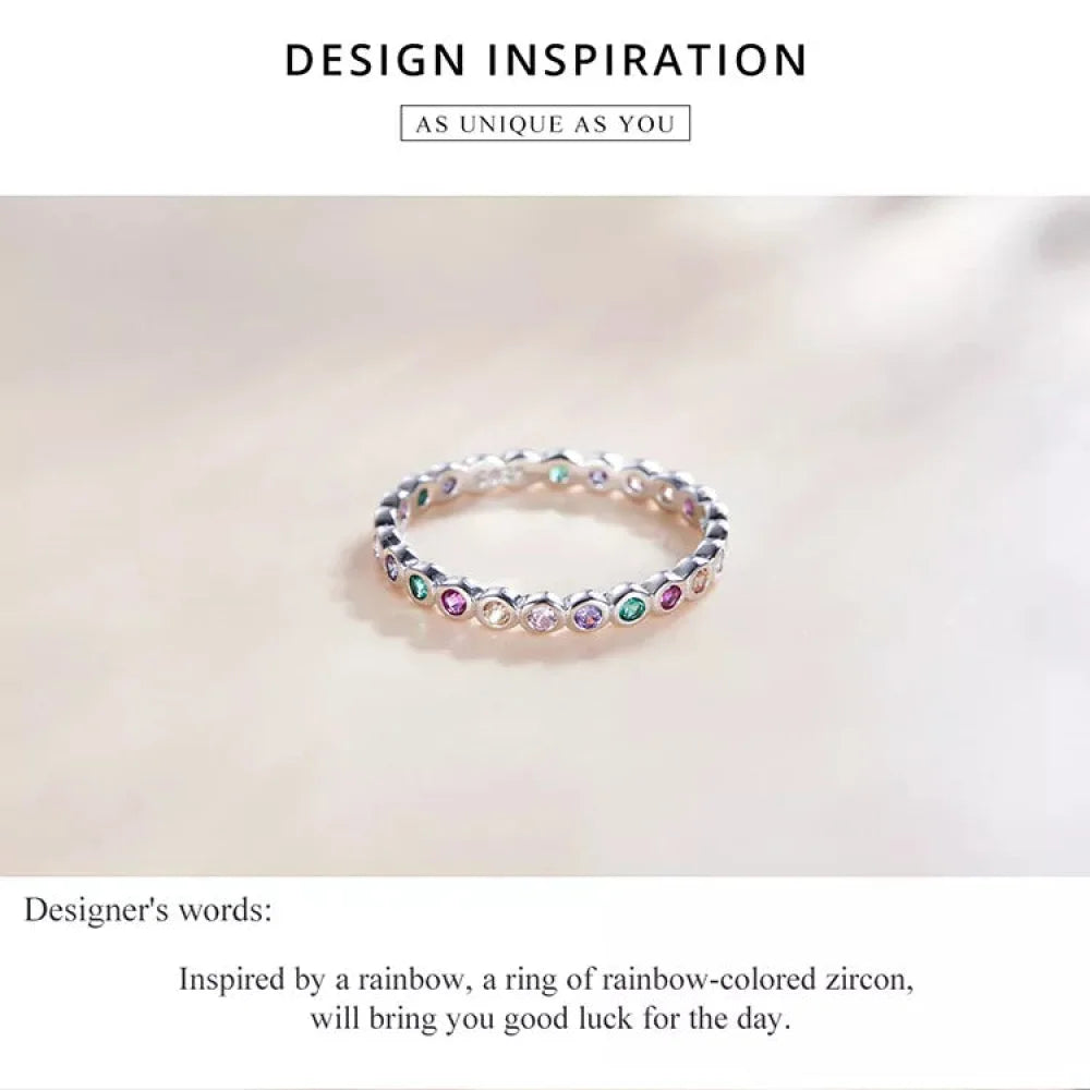 925 Sterling Silver Multicolor Zircon Finger Ring for Women - Trendy Fashion Dazzling CZ Stone Anillos jewellery Gift