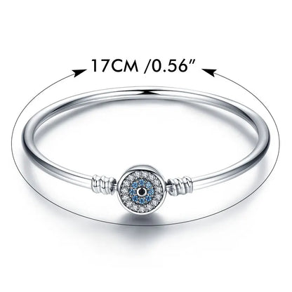 Protective Blue Evil Eye Sterling Silver Bracelet Bangle - 17 Cm - Bracelets