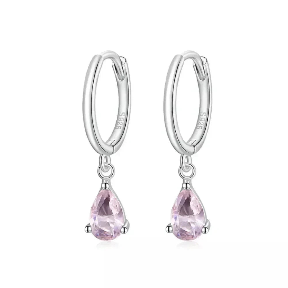 Exquisite ISHWAR Water Drop Earrings | 925 Sterling Silver | 4 Colors | Statement jewellery SCE1018 - Pink