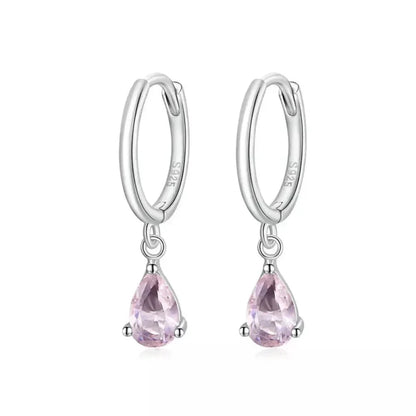 Exquisite ISHWAR Water Drop Earrings | 925 Sterling Silver | 4 Colors | Statement jewellery SCE1018 - Pink