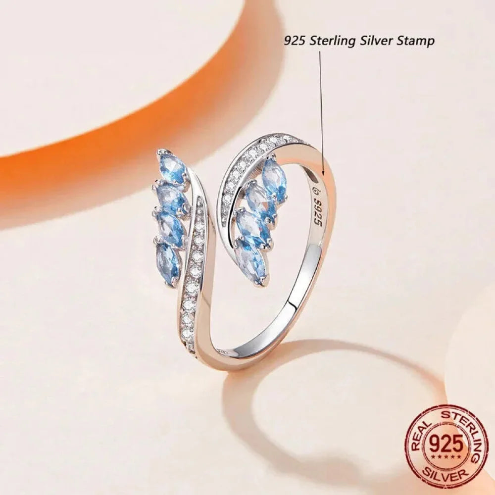 Adjustable Sterling Silver Willow Ring with Light Blue Cubic Zirconia - Rings
