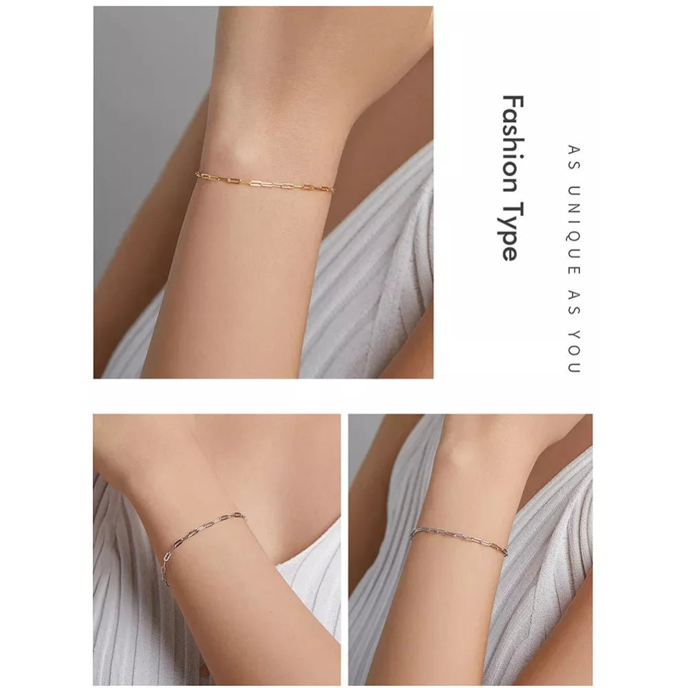 925 Sterling Silver Gold Cable Chain Bracelet | Hollow Link Women’s Fashion jewellery SCB221 - Bracelets
