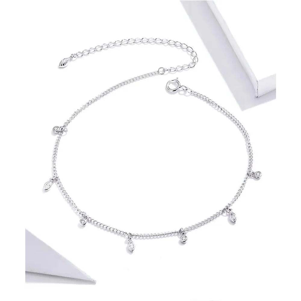 Authentic 925 Sterling Silver Minimalism Tassel Chain Anklet for Women - Anklets