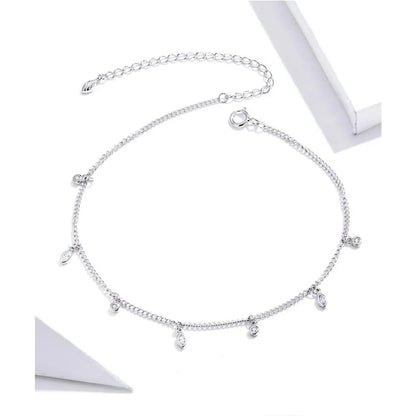 Authentic 925 Sterling Silver Minimalism Tassel Chain Anklet for Women - Anklets
