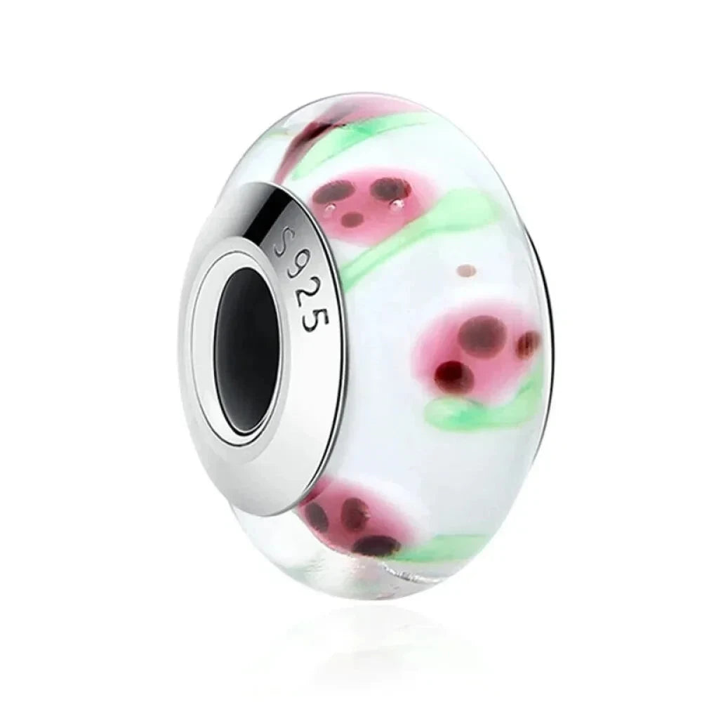 925 Sterling Silver Pink Flower Murano Glass Beads - DIY Bracelet Charms for a Festive Touch (SCZ001) - Scz016 - Bead