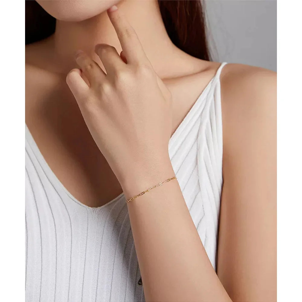 925 Sterling Silver Gold Cable Chain Bracelet | Hollow Link Women’s Fashion jewellery SCB221 - Bracelets