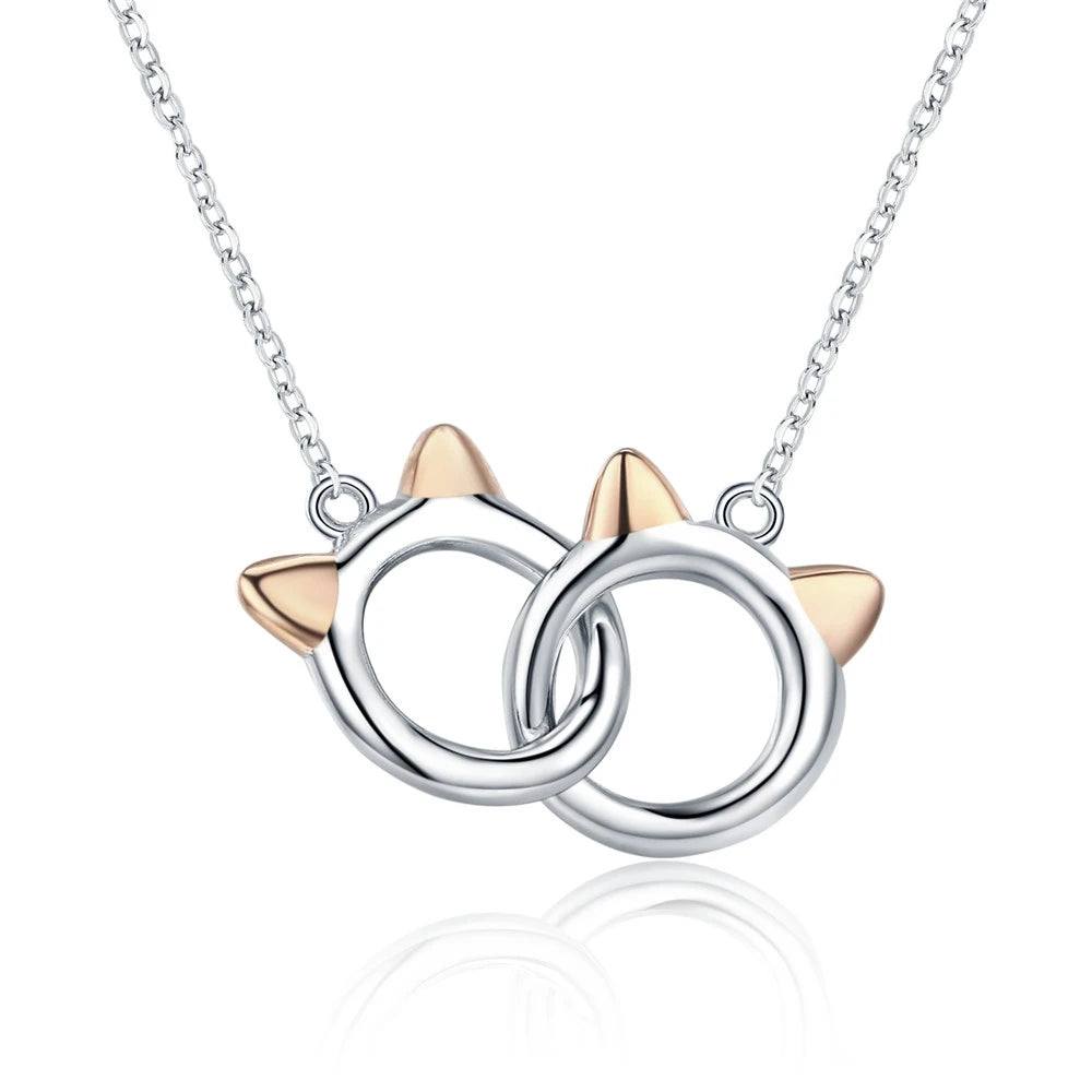 Connected Hearts: Sterling Silver Star/Heart/Cat Pendant Necklace - Cat - Necklaces