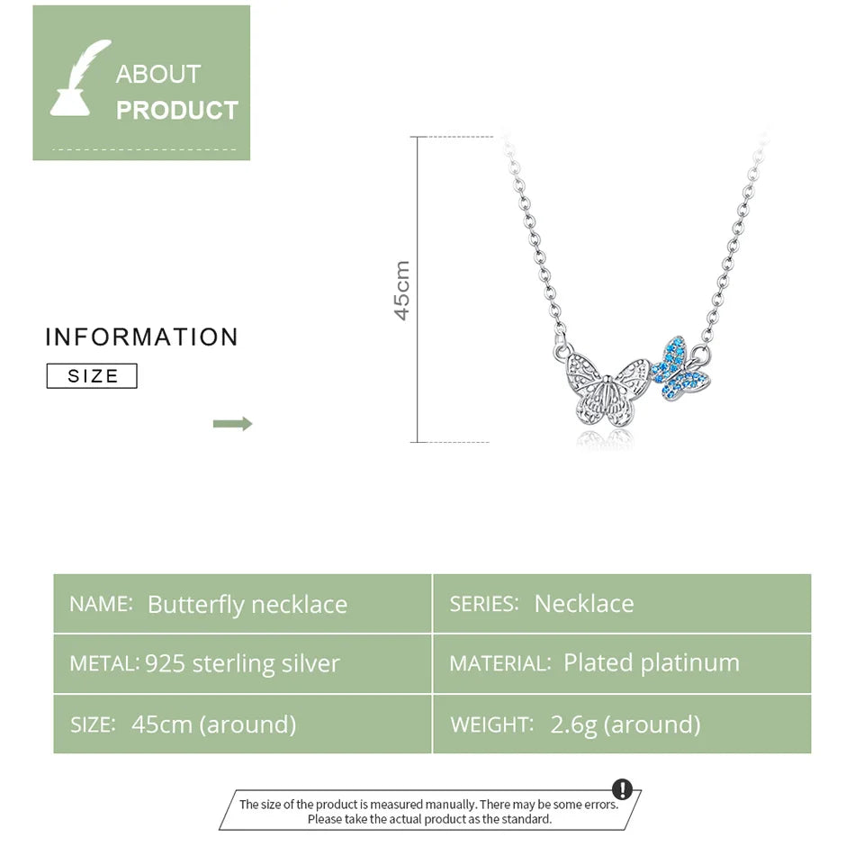 Soar with Style: Blue Zircon Korean Style Sterling Silver Butterfly Necklace - Necklaces