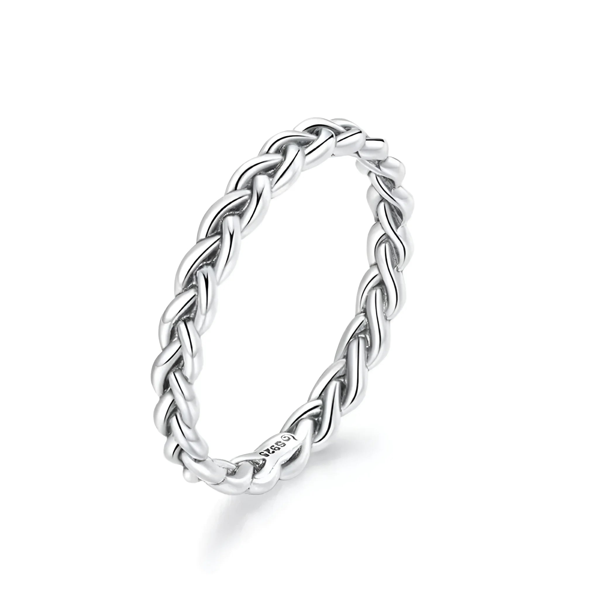 925 Sterling Silver Braided Texture Twisted Eternity Band Stackable Rings - Fine jewellery - Thick / 6