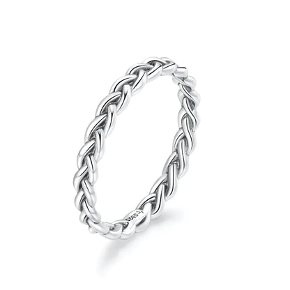 925 Sterling Silver Braided Texture Twisted Eternity Band Stackable Rings - Fine jewellery - Thick / 6
