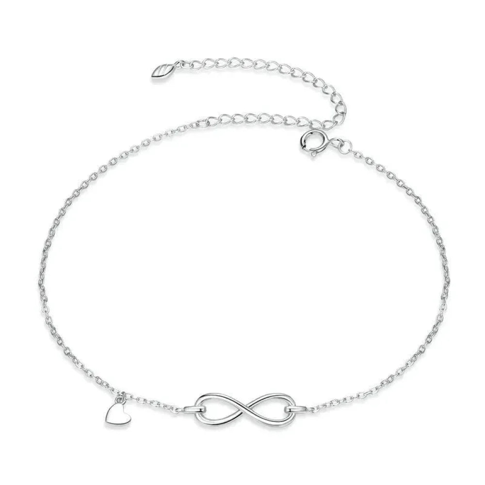 Elegant 925 Sterling Silver Infinity Chain Anklet - Trendy Summer Foot jewellery - Anklets