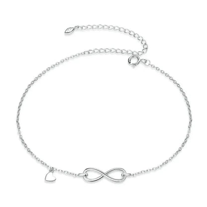 Elegant 925 Sterling Silver Infinity Chain Anklet - Trendy Summer Foot jewellery - Anklets
