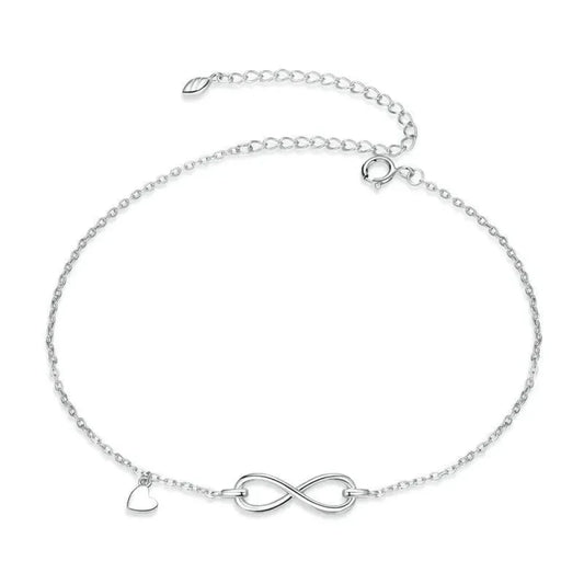 Elegant 925 Sterling Silver Infinity Chain Anklet - Trendy Summer Foot jewellery - Anklets