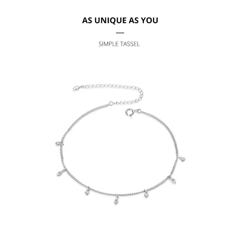 Authentic 925 Sterling Silver Minimalism Tassel Chain Anklet for Women - Anklets