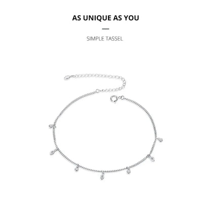 Authentic 925 Sterling Silver Minimalism Tassel Chain Anklet for Women - Anklets