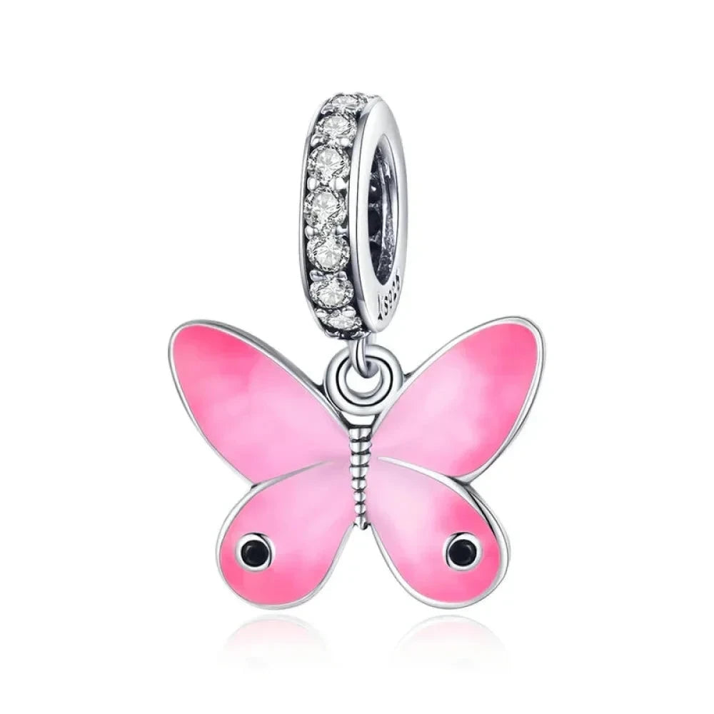 925 Sterling Silver Colorful Birds Flowers Leaves CZ Pendant - jewellery Charm for Bracelets and Necklaces - Scc1728