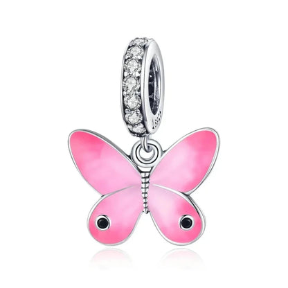 925 Sterling Silver Colorful Birds Flowers Leaves CZ Pendant - jewellery Charm for Bracelets and Necklaces - Scc1728