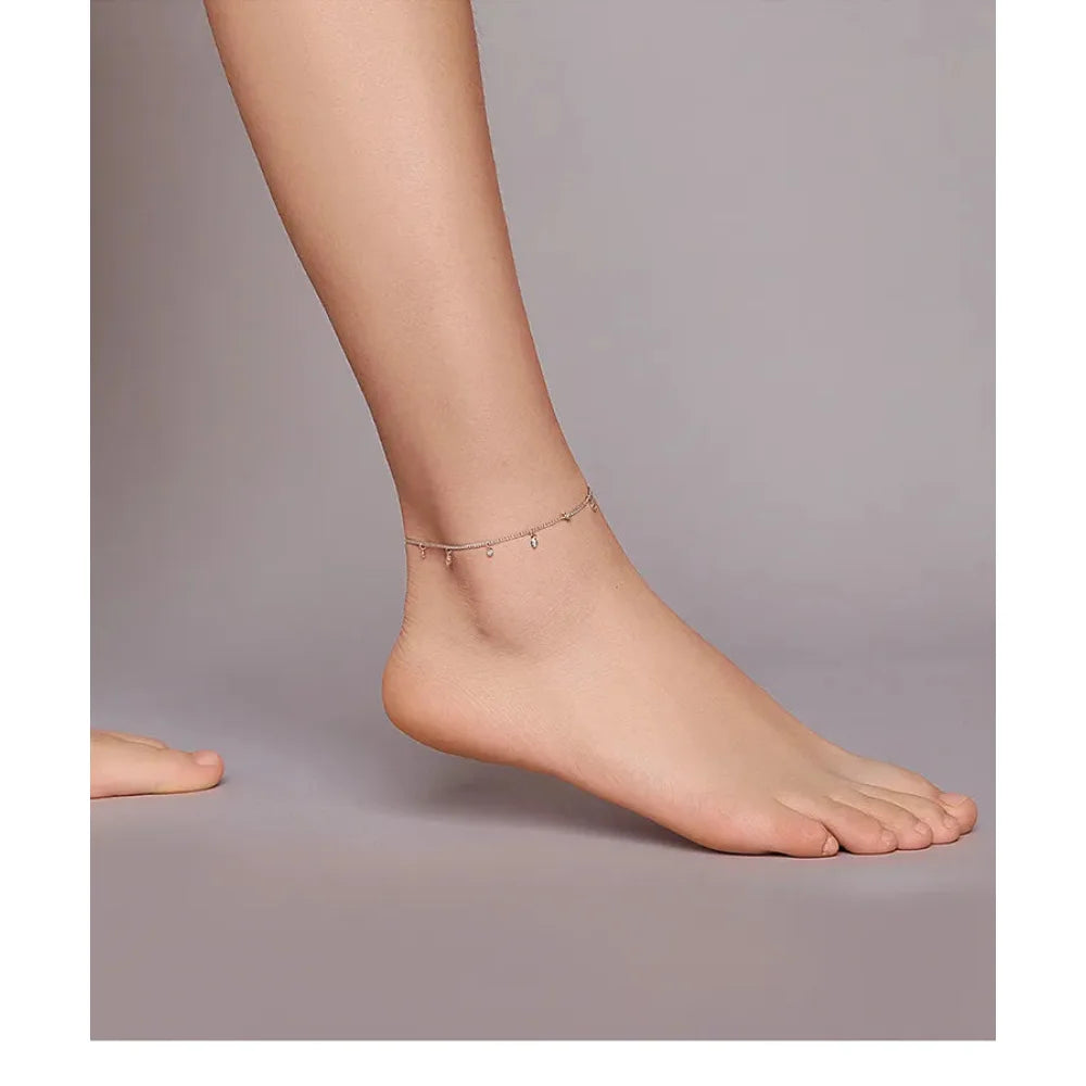 Authentic 925 Sterling Silver Minimalism Tassel Chain Anklet for Women - Anklets