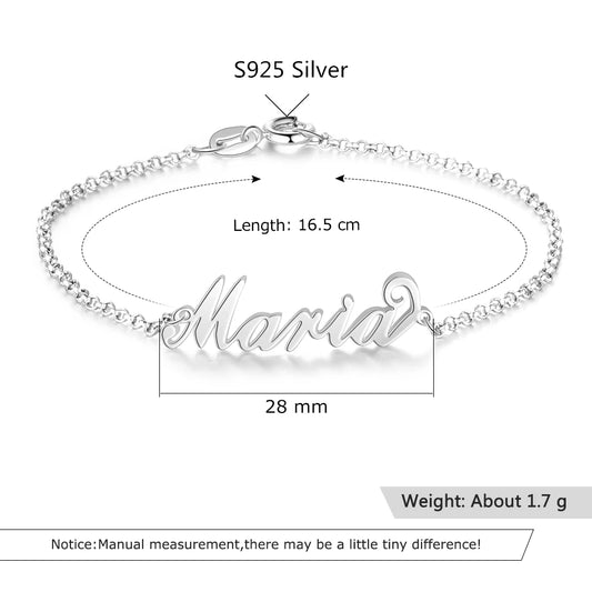 Personalized 925 Sterling Silver Name Bracelet for Women - Custom Engraved jewellery - Bracelets