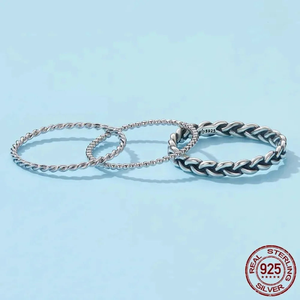 925 Sterling Silver Braided Texture Twisted Eternity Band Stackable Rings - Fine jewellery