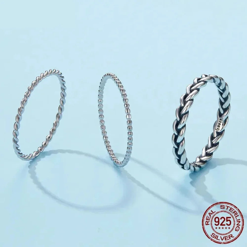 925 Sterling Silver Braided Texture Twisted Eternity Band Stackable Rings - Fine jewellery