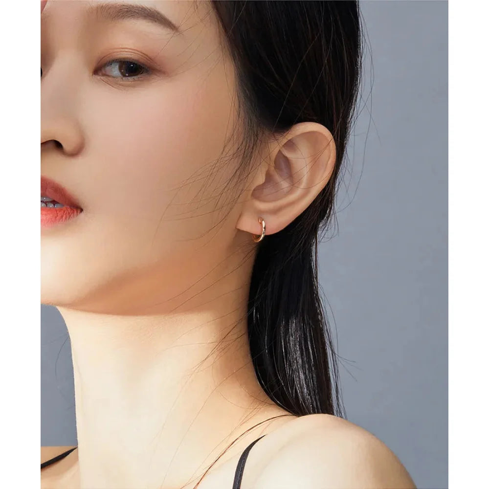 Genuine Sterling Silver Hoop Earrings - Elegant Rose Gold Color - Women’s Fashion jewellery SCE808