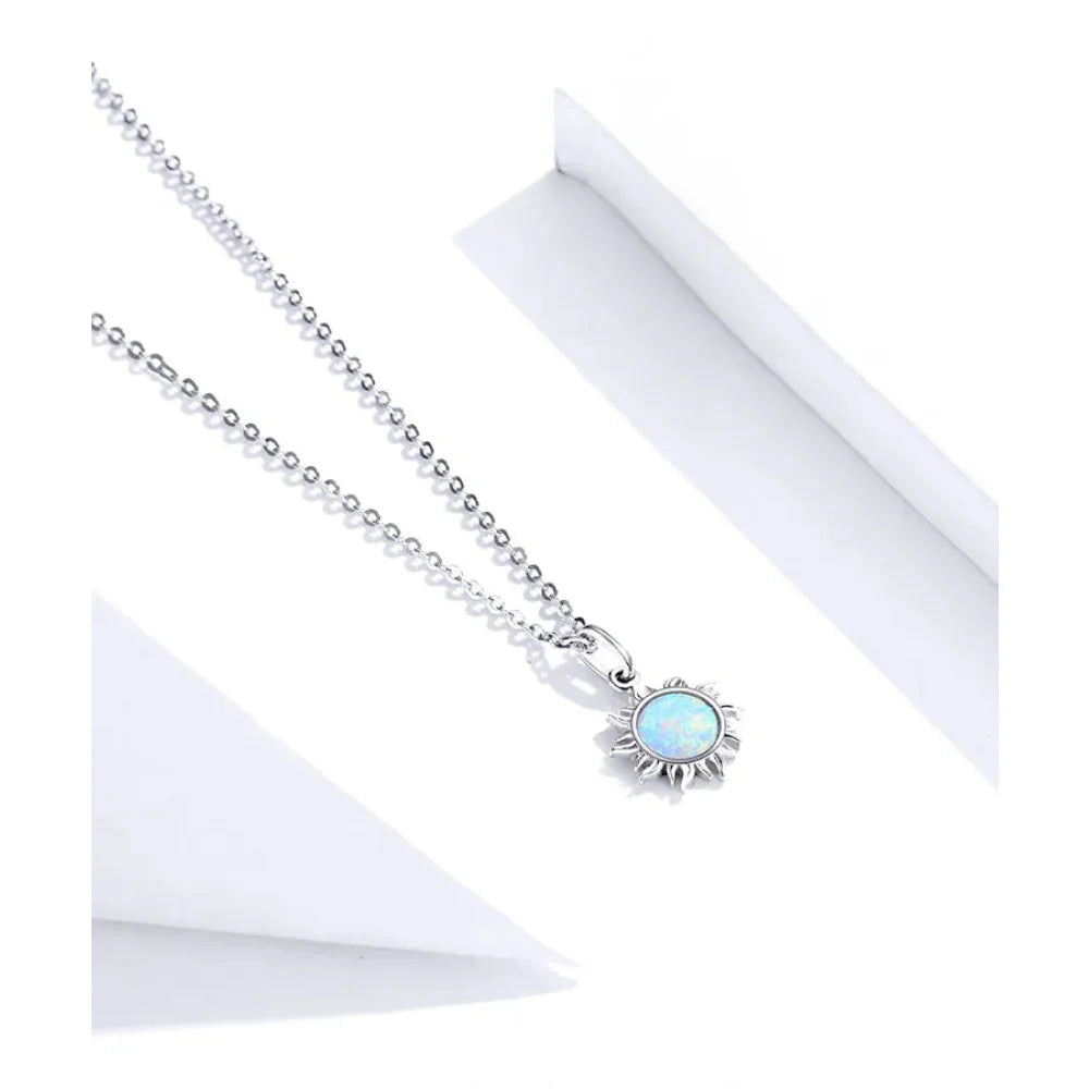 925 Sterling Silver White Opal Sun Pendant Necklace - Apollo Chain for Women - Necklaces