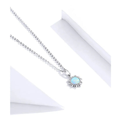 925 Sterling Silver White Opal Sun Pendant Necklace - Apollo Chain for Women - Necklaces
