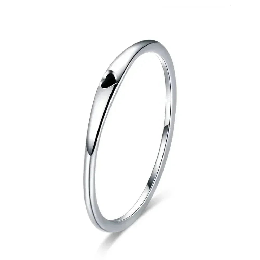 925 Sterling Silver Heart Wedding Band Symbol Of Love Stackable Promise Ring In 2 Colors (Size 5 10) Rings