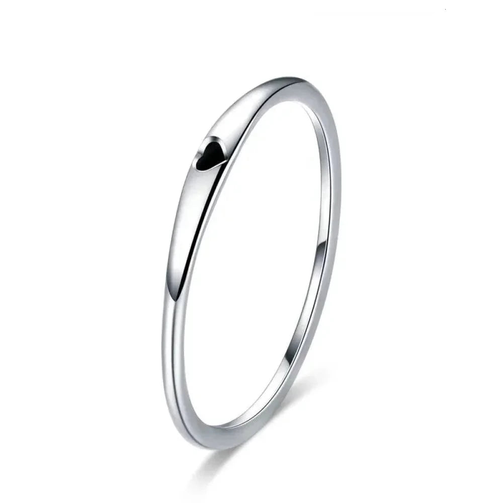 925 Sterling Silver Heart Wedding Band - Symbol of Love Stackable Promise Ring in 2 Colors (Size 5-10) - Rings